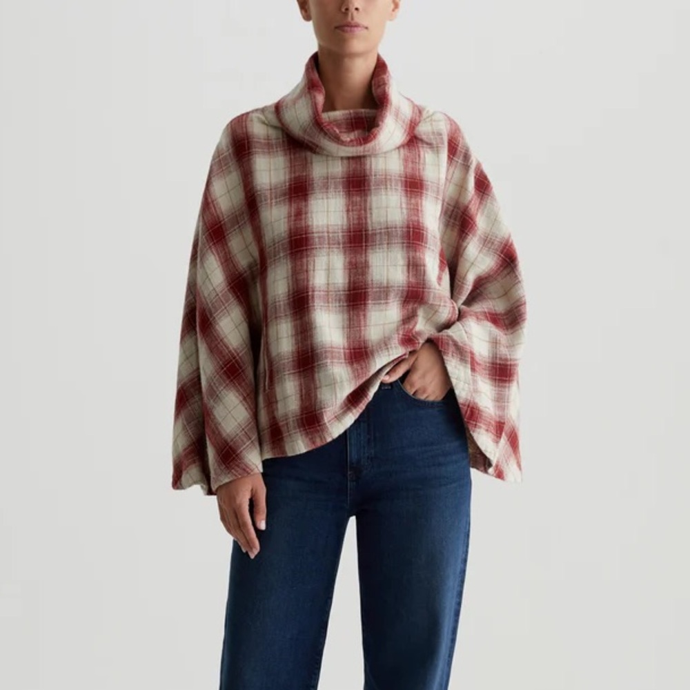 AG Adriano Goldschmied Plaid Cowl Neck Poncho Cape